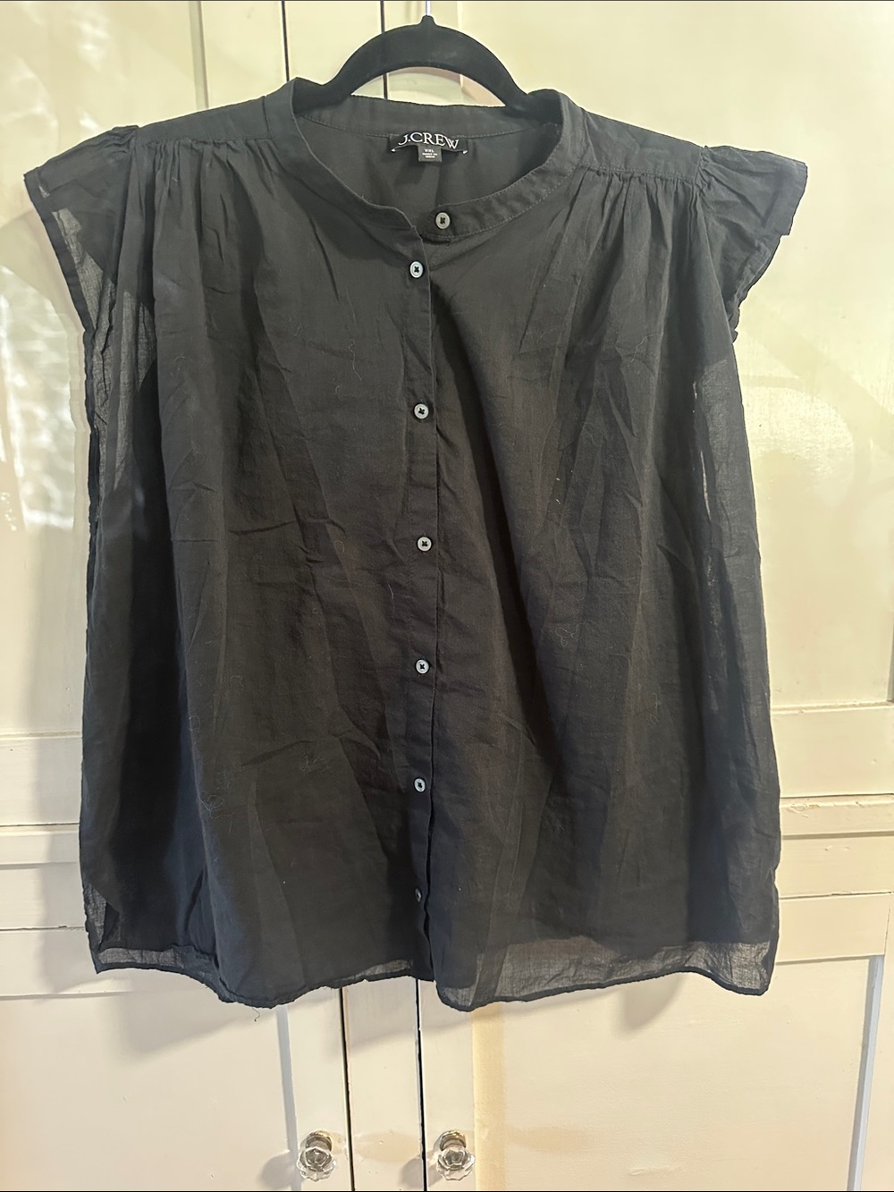 J. Crew Black Sheer Cap-Sleeve Button-Front Blouse